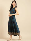 Women's Blue Embroidered Anarkali Kurta-AT-A339-JK-Teal