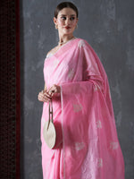 Saree Mall Women's Cotton Blend Pink Embroidered Designer Saree With Blouse Piece-12KAVI1201