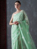 Saree Mall Women's Cotton Blend Green Embroidered Designer Saree With Blouse Piece-12KAVI1202