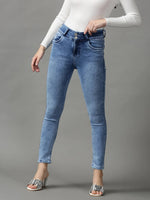 Women's Blue Solid Skinny Fit Denim Jeans-GZ-5317-2-Blue