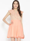 Broad collar with block print Skater Dress in Light peach