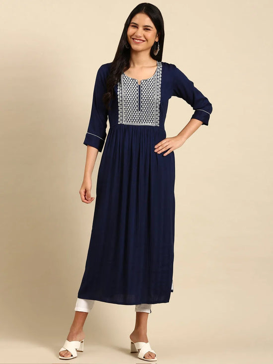 Women's Navy Blue Printed Straight Kurta-SKC-859-Navyblue