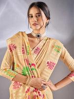 Saree Mall Women's Cotton Blend Beige Woven Design Designer Saree With Blouse Piece-VIHANA87201