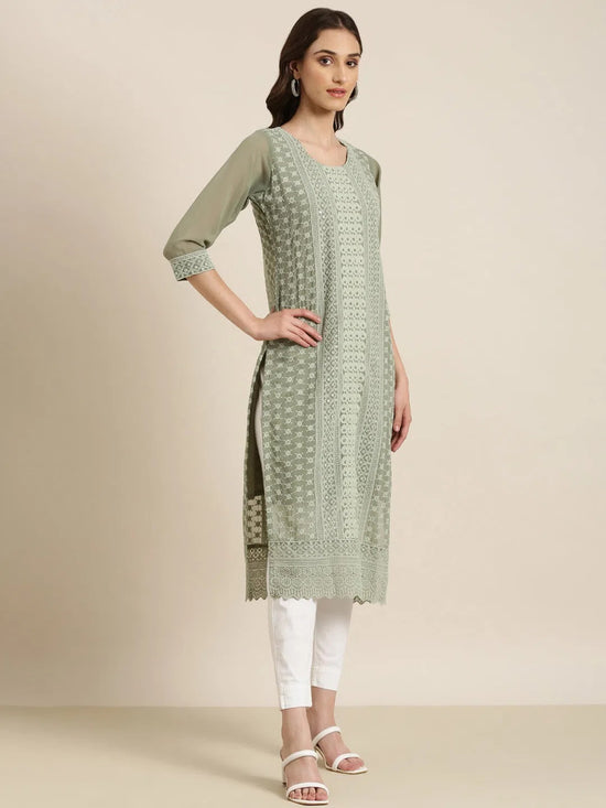 Women Olive Embellished Straight Kurta-SKC-1244-Olive