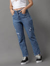 Women's Blue Solid Straight Fit Denim Jeans-IM-9969-Blue