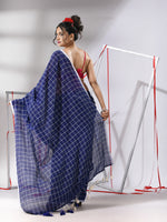 Blue Cotton Saree With Check Designs-MA55CT06520140