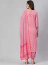 Ahika Women Pink Cotton Embroidered Straight Kurta Salwar Set With Dupatta