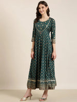 Women Green Floral Anarkali Kurta-FS-3064-Green