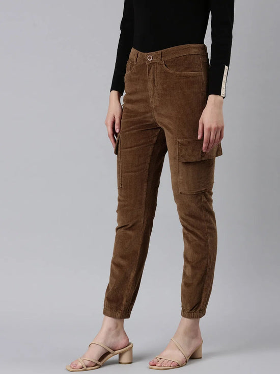 Women Coffee Brown Solid Joggers-IM-10635-Coffeebrown