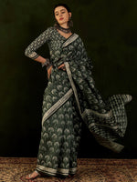 Saree Mall Women's Bhagalpuri  Dark Green Printed Designer Saree With Blouse Piece-12NTYA1205