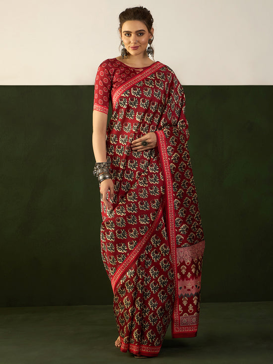 Saree Mall Women's Bhagalpuri  Red Printed Designer Saree With Blouse Piece-12NTYA1206