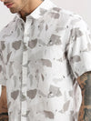 Men Spread Collar Abstract White Casual Shirt-NAHAR-2161-White