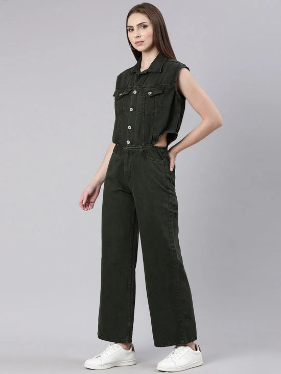 Women Solid Olive Basic Jumpsuit-GZ-5608A-Olive