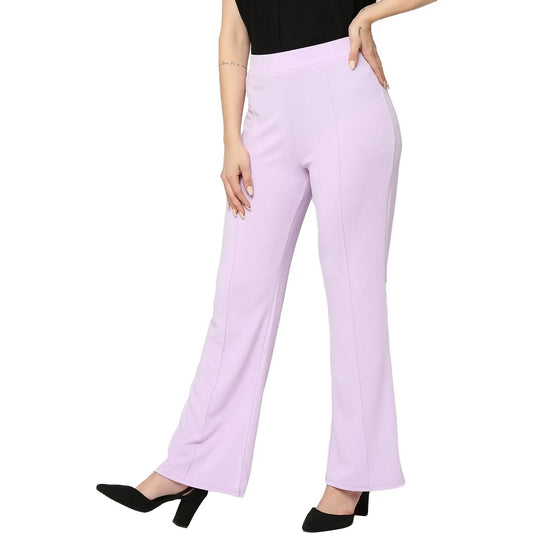 Smarty Pants Women's Ployester Lycra Bell Bottom Lilac Formal Trouser