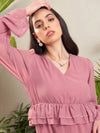 Women Pink Peplum Maxi Dress