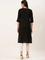 Women's Black Solid Straight Kurta-DF-1198-Black