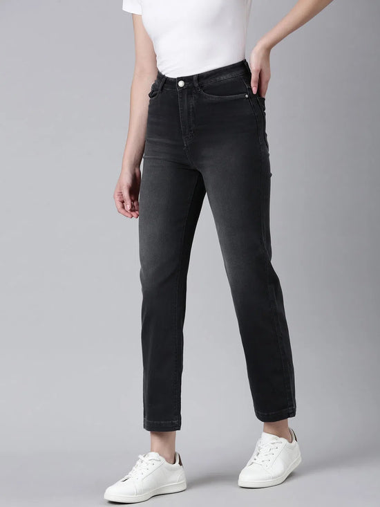 Women Charcoal Solid Straight Fit Denim Jeans-IM-10748-Charcoal