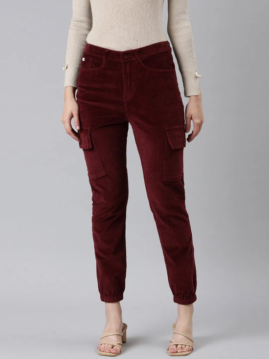 Women Burgundy Solid Joggers-IM-10635-Burgundy