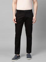 Genips Men's Cotton Stretch Caribbean Slim Fit Self Design Black Trousers