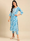 Women's Blue Printed Kurta Set-AT-A666-Blue