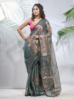 Teal Polka Dots Tissue Saree With Stripes Pallu-MA56TIS33830030