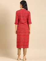 Women's Red Printed Straight Kurta-GW-500-2-Red