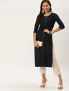 Women's Navy Blue Solid Straight Kurta-SKC-3128-Navyblue