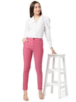 Smarty Pants Women's Cotton Lycra Ankle Length Pink Formal Trouser