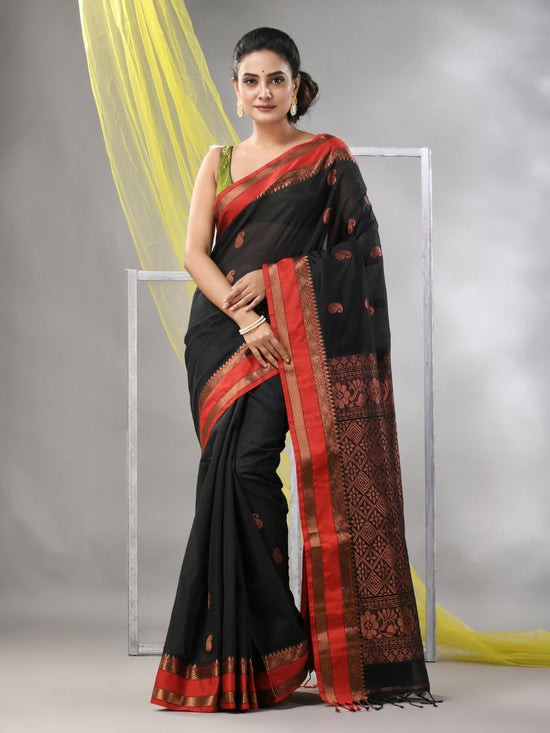 Black Silk Matka Soft Saree With Paisley Motifs-MA57SLMT331760023