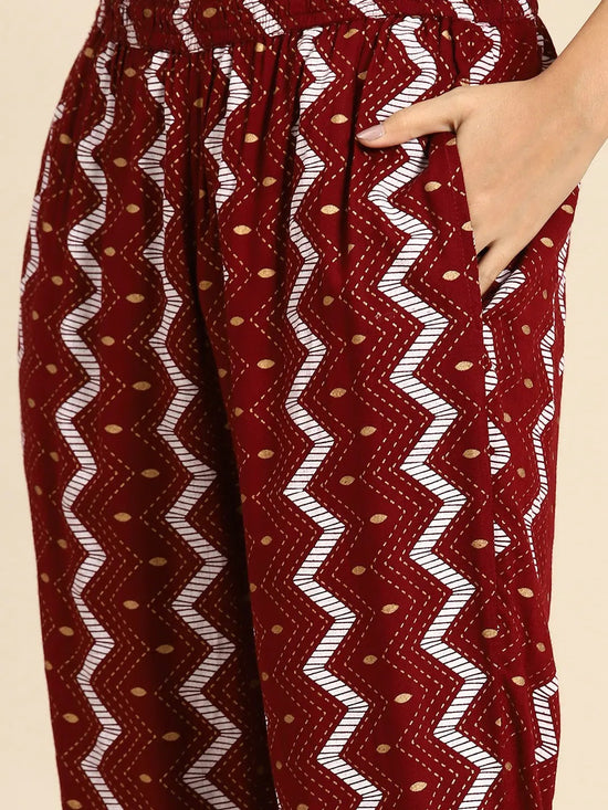 Kurta Pyajama with gota work in Maroon Print