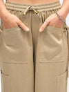 Women Beige Twill Waist Drawstring Cargo Pants