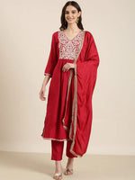 Women Fuchsia Solid Kurta Set-UB-2755-Fuchsia