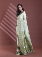 Lime Green Silk Soft Saree With Floral Print-MA60BSL01400069