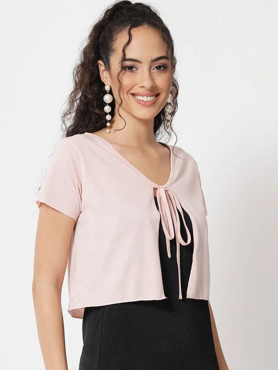 Pink Front Knot Shrug