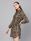 Black Cheetah Front Open Shirt Dress