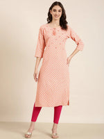 Women Peach Printed Straight Kurta-NJ-3574299-Peach