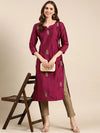 Women's Magenta Embellished Straight Kurta-GC-1006A-Magenta