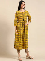 Women's Mustard Printed A-Line Kurta-SKF-144-1-Mustard