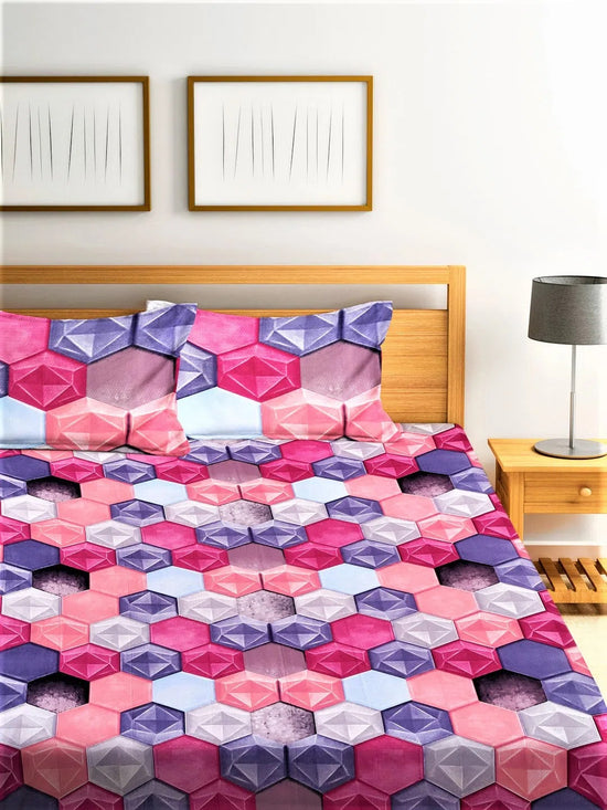 Home Sizzler 144TC Microfibre Pink Double Bedsheet With 2 King Size Pillow Covers-HSDBS004097