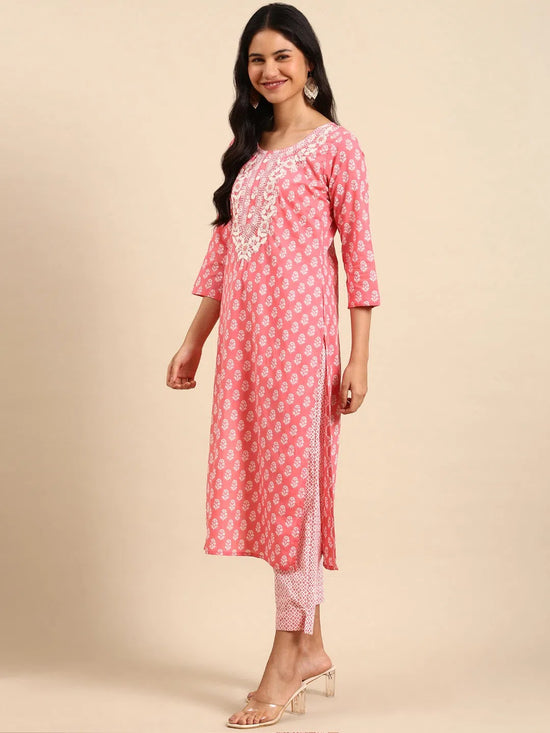 Women's Pink Printed Kurta Set-AT-A576-Pink