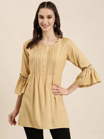 Women Beige Solid A-Line Kurti-NJ-3748226-Beige