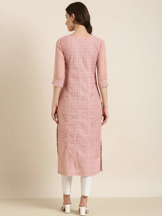 Women Pink Embellished Straight Kurta-SKC-1216-Pink