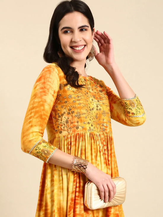 Women's Mustard Tie Dye Anarkali Kurti-GW-3479-Mustard