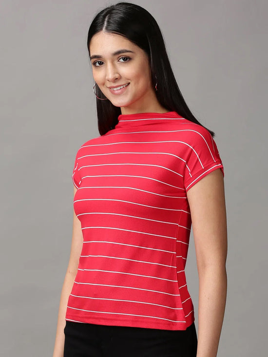 Women's Red Striped Top-AE-10453-Red