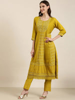 Women Lime Green Floral Kurta Set-FS-2995-Limegreen