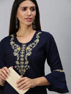 Women's Navy Blue & Yellow Solid Kurta Sets-BC924-Navyblue-Yellow