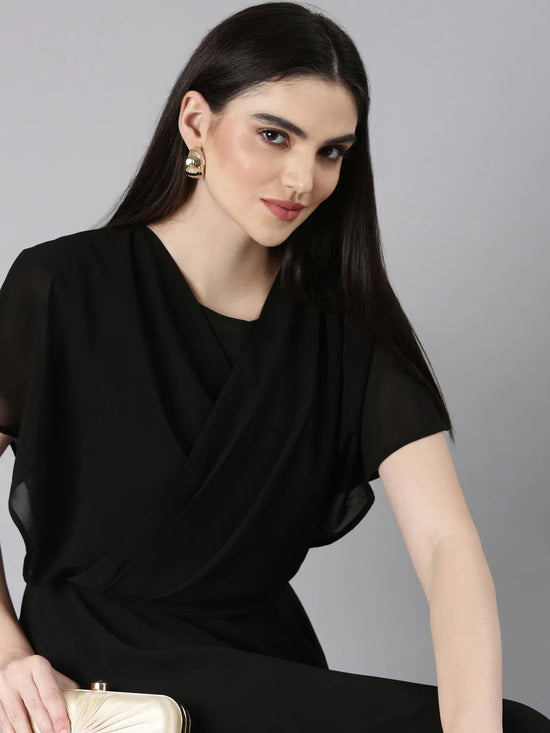 Women Black Solid Gown Dress-TE-9-Black