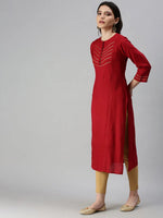 Women's Red Solid Straight Kurta-RN003-Maroon