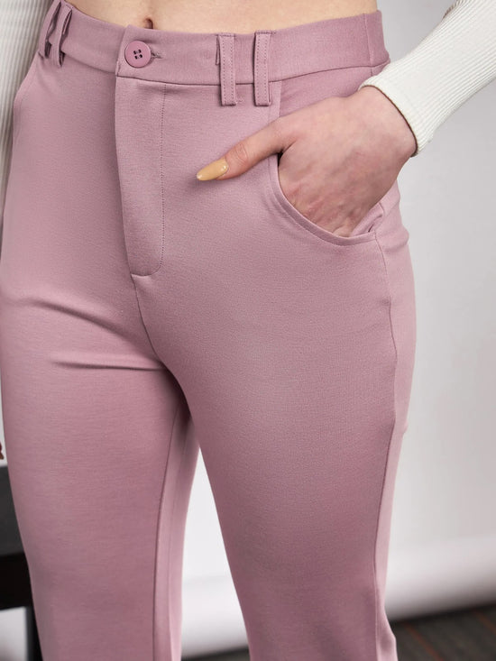 Women Light Pink Knit Bell Bottom Pants