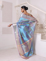 Teal Dual-Tone Tissue Saree With Zari Borders-MA64TIS46610002